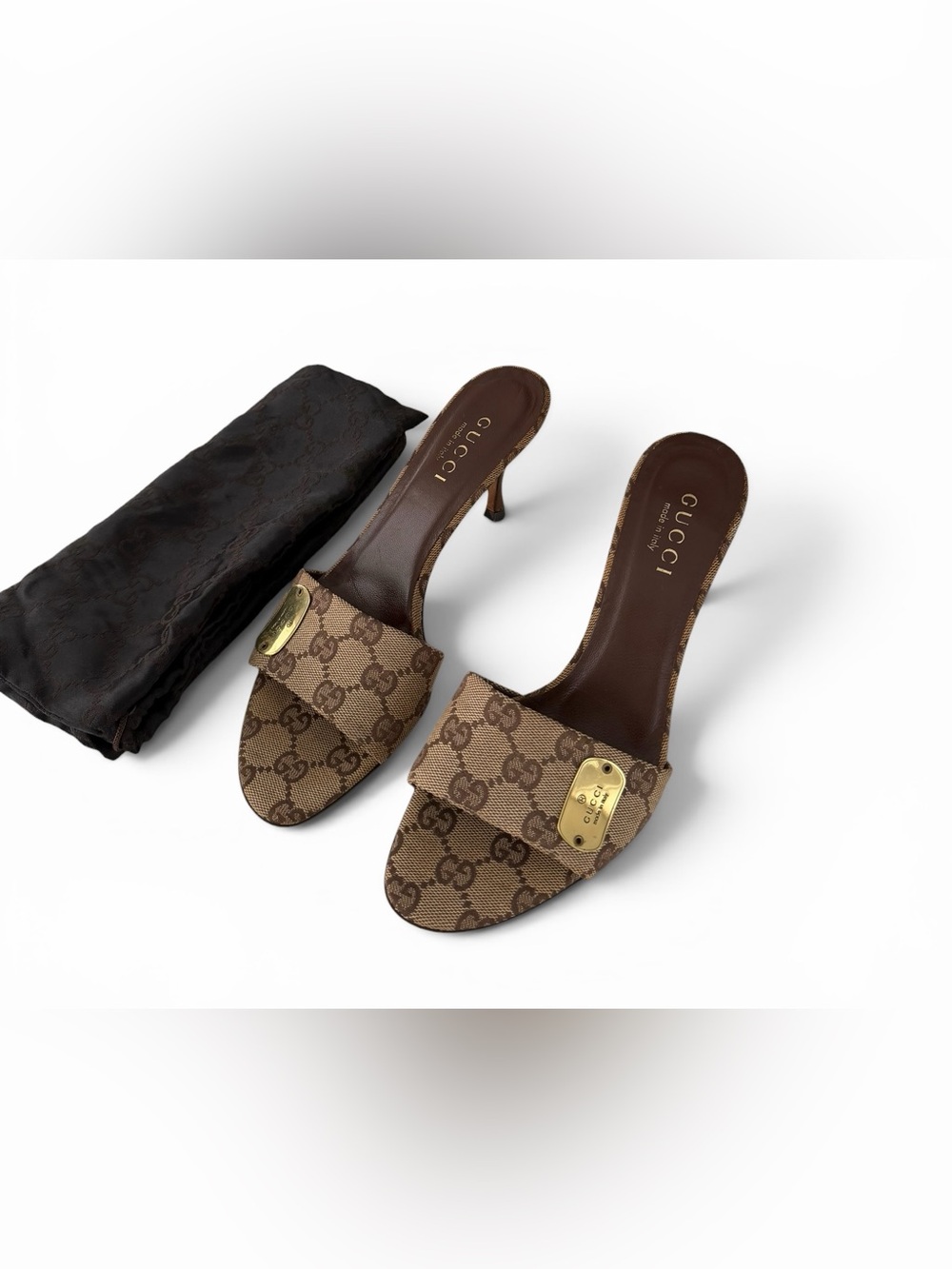 Vintage Gucci by Tom Ford Beige GG Monogram Mules Heels / Size 37.5 - Picture 11 of 13